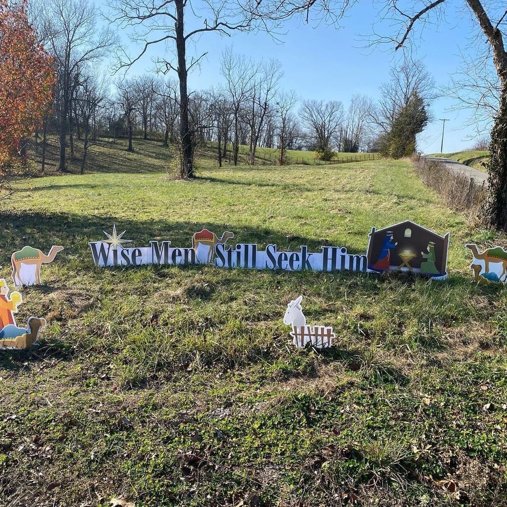 Wise Men Still Seek Him VictoryStore Christmas Yard Sign Outdoor Lawn Decorations Shaped Outdoor Religious Yard Sign, Includes 20 Stakes
