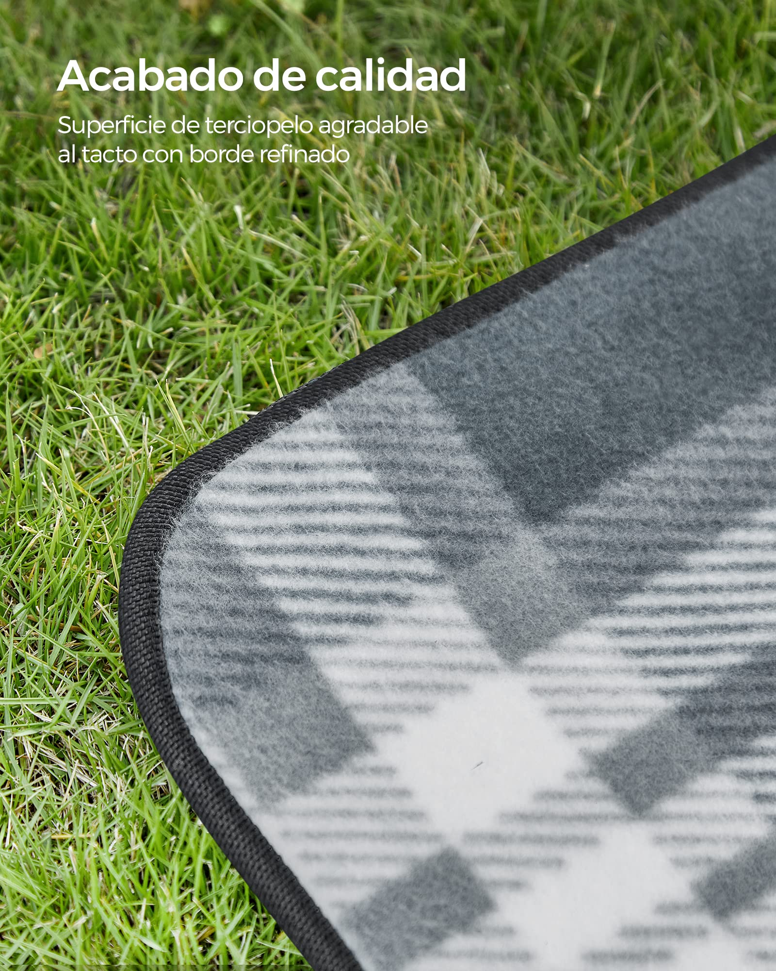 SONGMICS Manta de Picnic, 200 x 200 cm, Manta de Camping Grande, para Parque, Jardín, Exterior, Playa, Impermeable, Plegable, Gris y Blanco GCM61GW