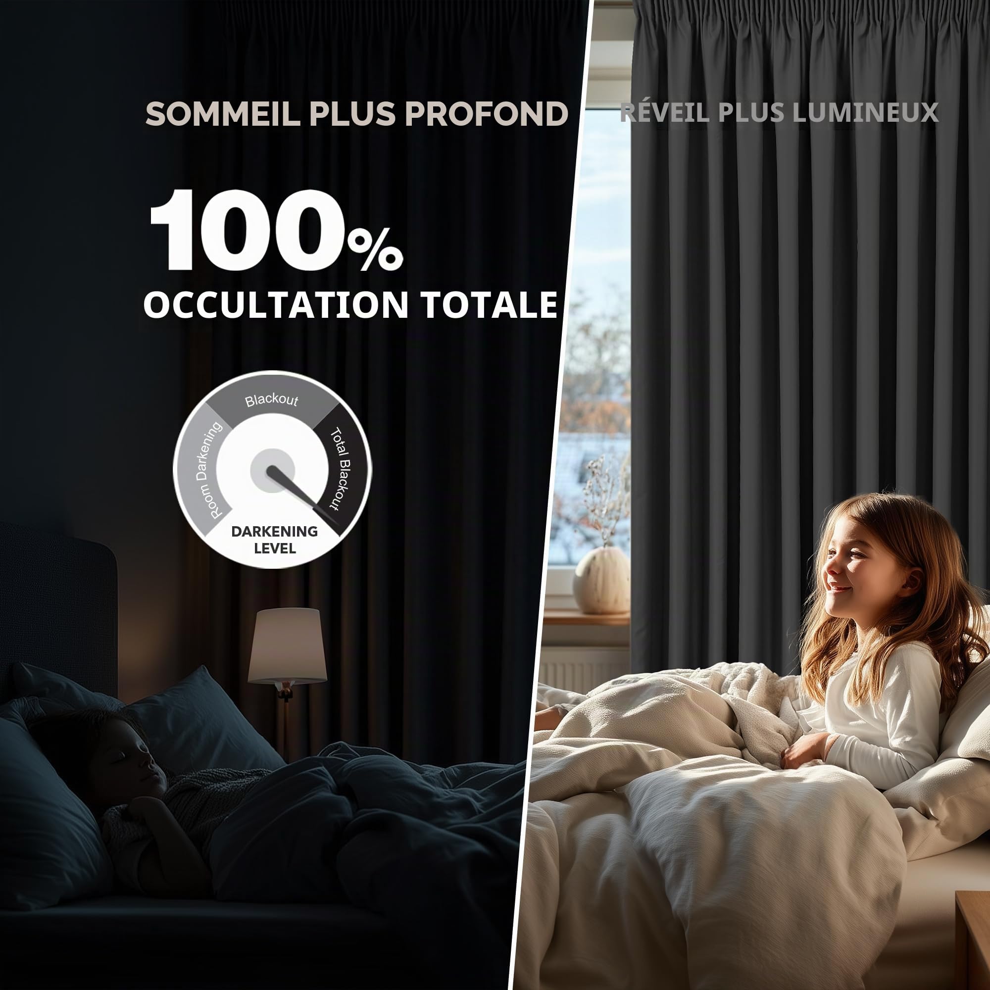 Deconovo Rideau 100% occultant， Opaques à œillets, Rideaux isolants Thermiques pour Salon, Design Moderne Galon Fronceur, 300x245 CM（Largeur x Hauteur, Gris Clair, Lot de 1