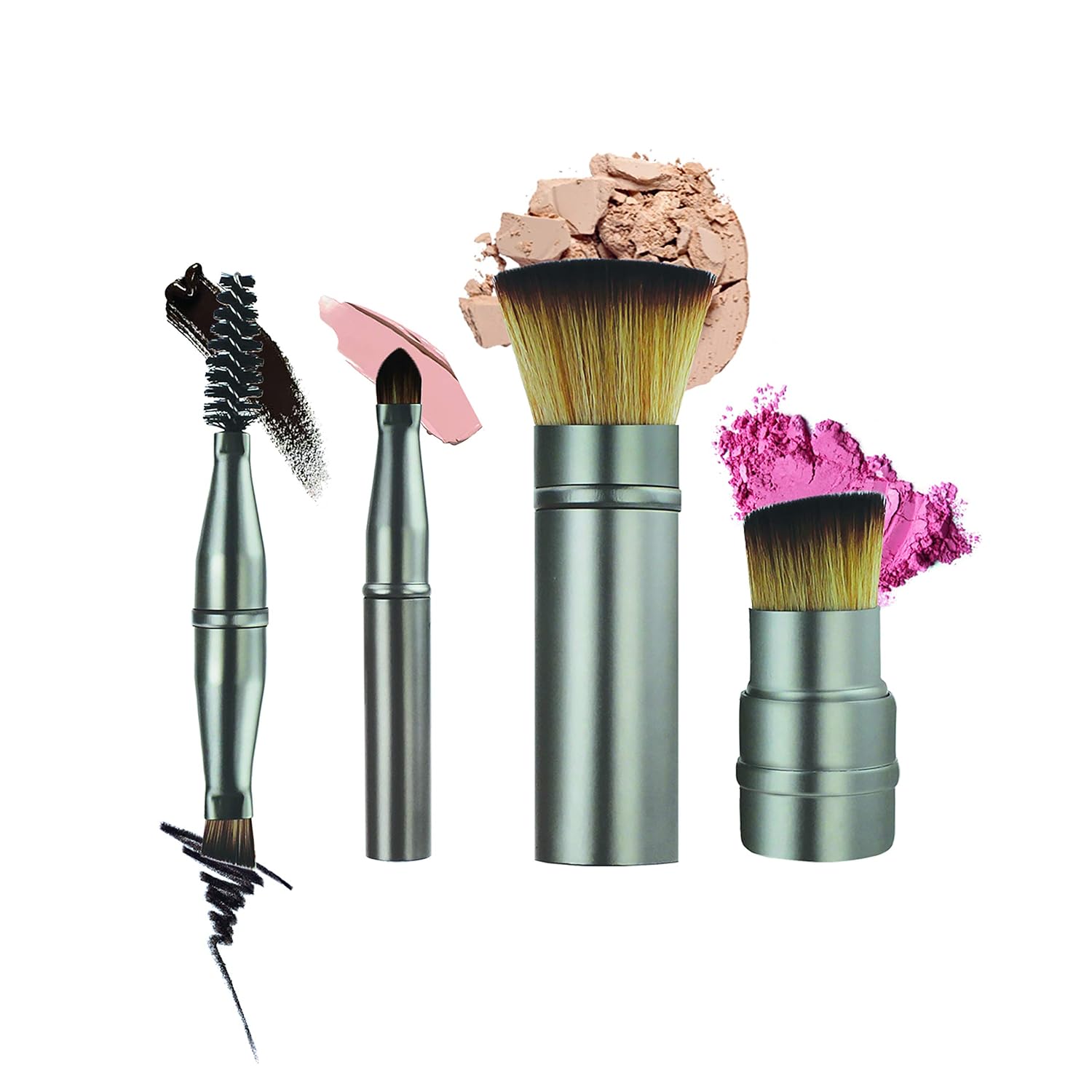 EcoTools Refresh Makeup Brush Set for Travel Touch-up, Set of 5 for Brows, Liner, Concealer, Powder, Blush and Bronzer