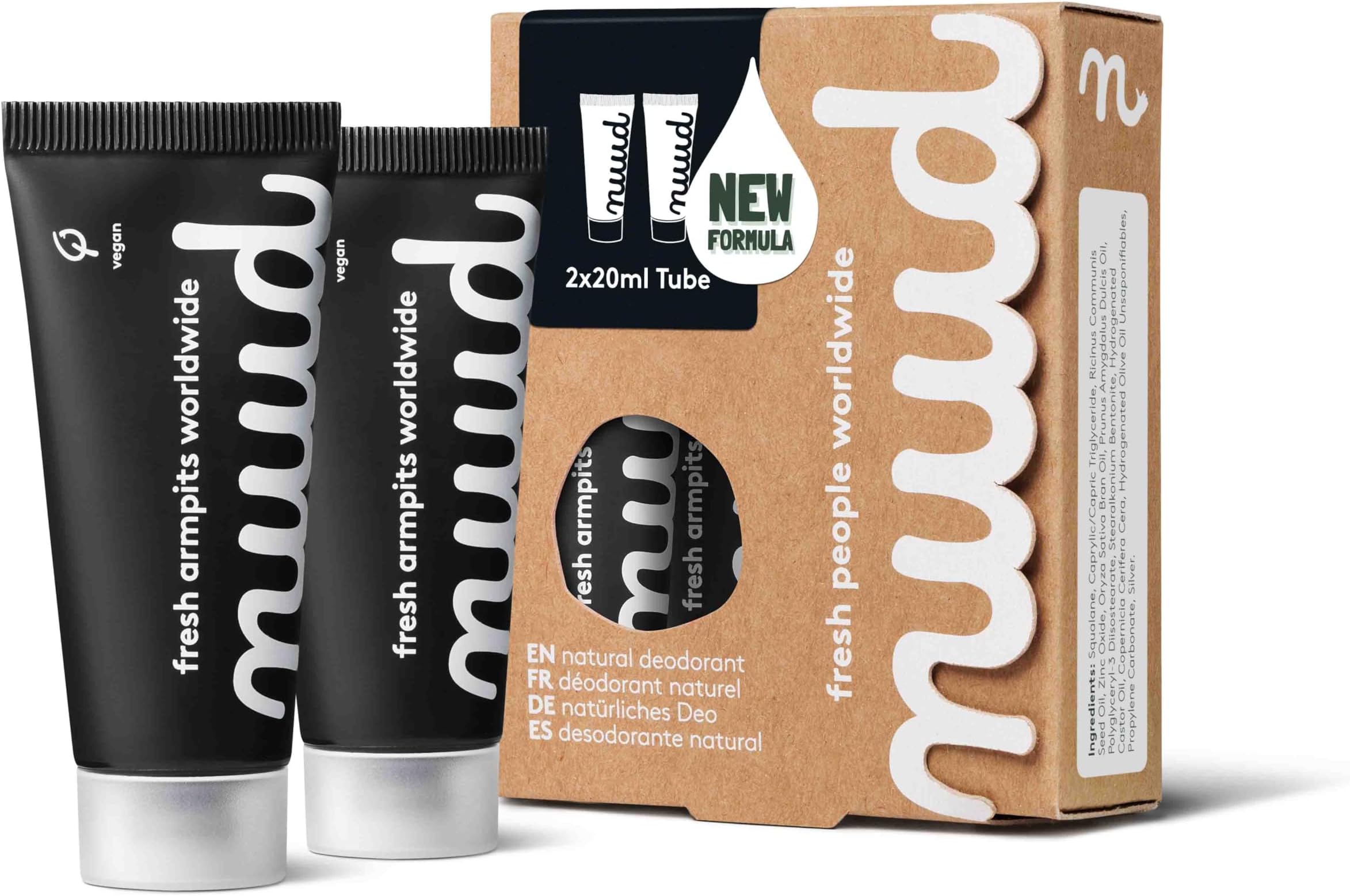 nuud Smarter Black | 2 x 20ml | 100% natural, vegan cream deodorant, effective for 3 days, no perfume, aluminium or alcohol, for women & men, enough for 4-5 months, dermatologically approved.