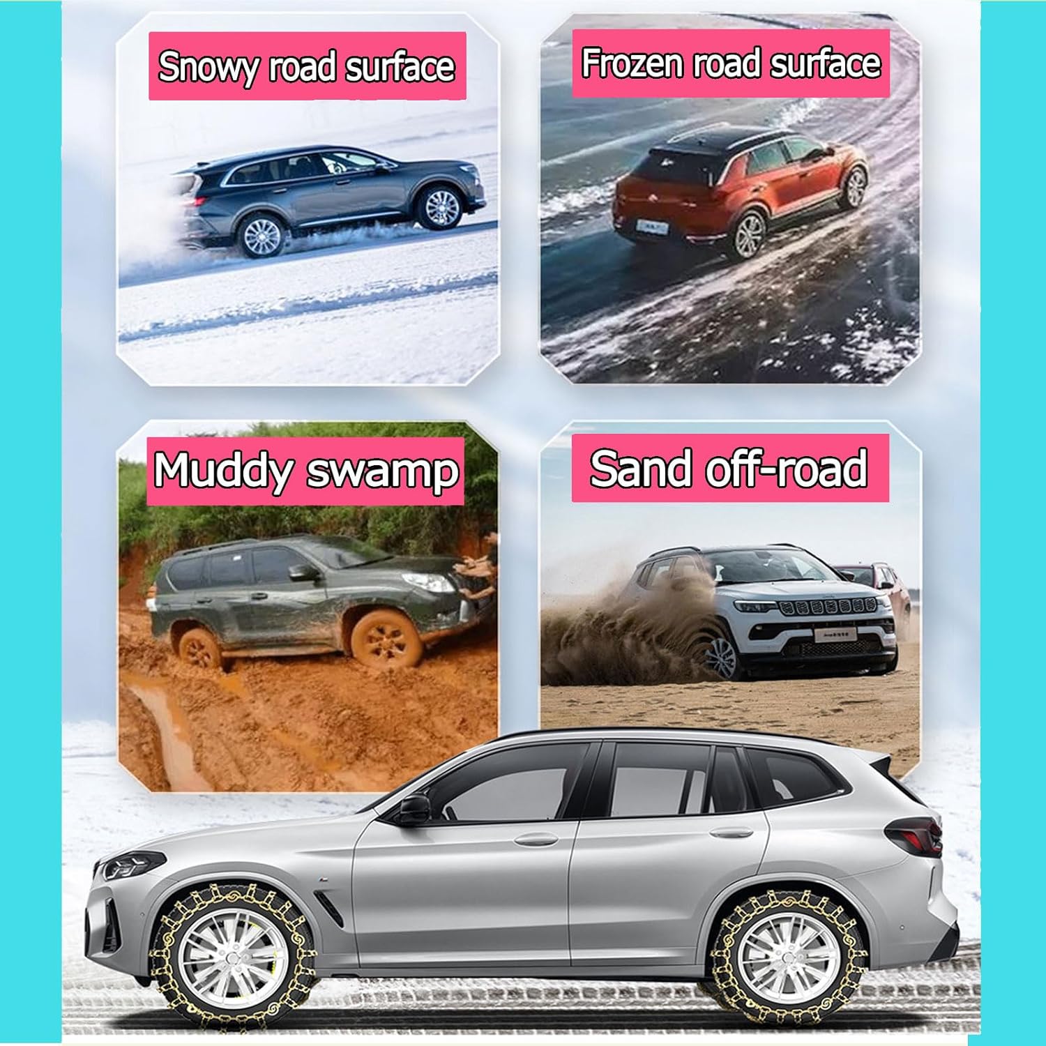 Snow Chains for Car Tires 2pcs Snow Chains Snow Chains for Car Tires Tire Chains for Trucks Snow Socks for Tires Tire Chains for Cars Snow Chains for SUV 2pcs 215/70R16