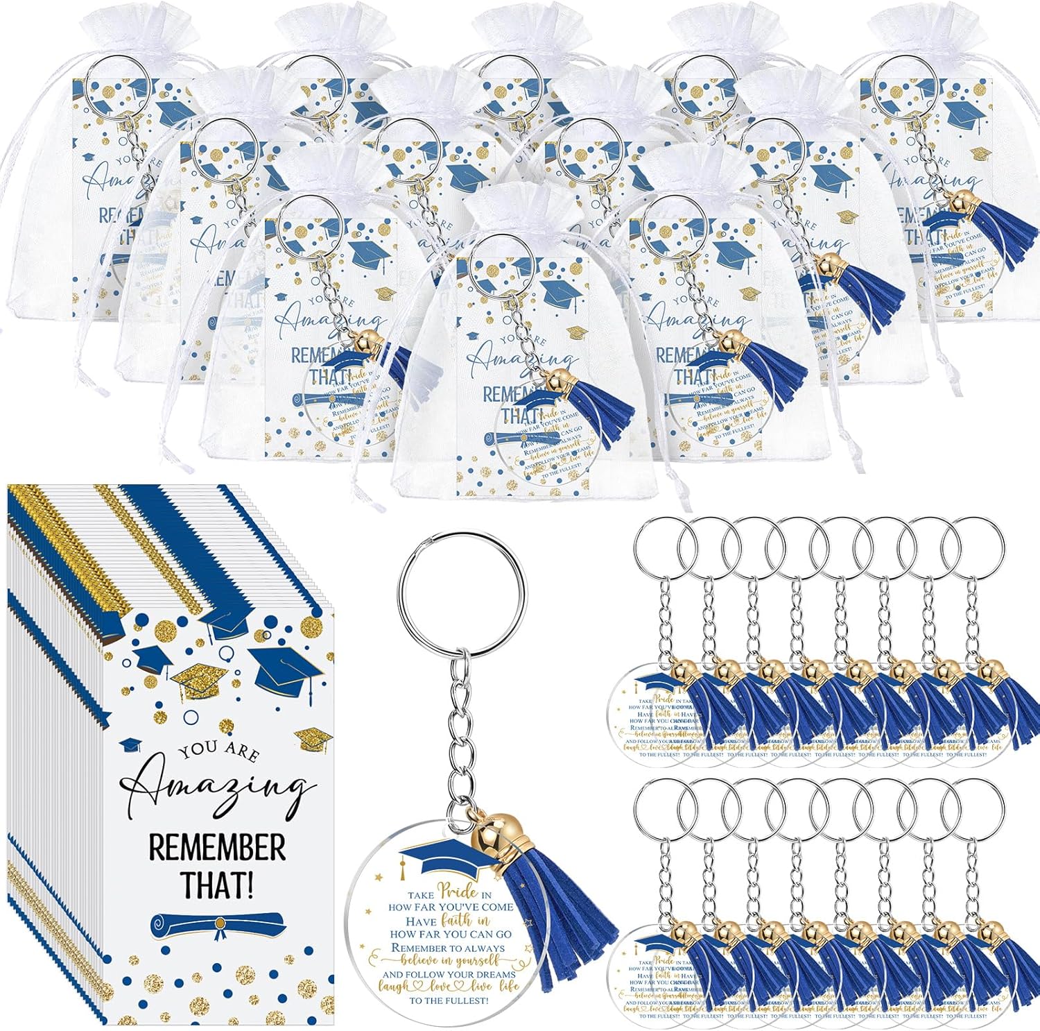 Inbagi 100 Set Graduation Gifts Keychain Class of 2026 Graduation Tassel Keychain Inspirational Cards for Party Favors University College Middle High School Graduate Souvenir Masters Nurse