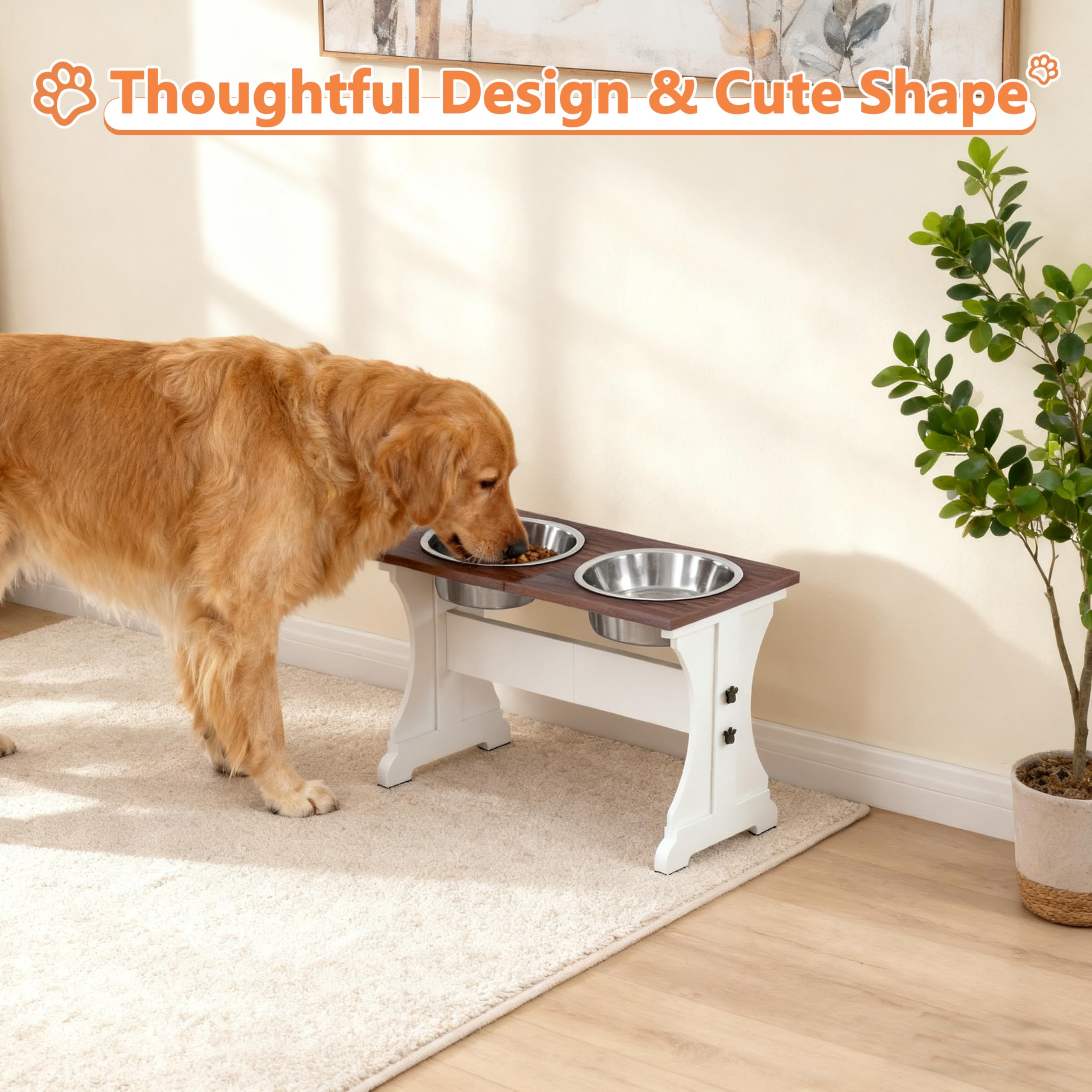 Piskyet Cuencos elevados para perros, soporte de madera para perros con 2 cuencos de acero inoxidable, soportes modernos para perros grandes y extragrandes, 8 tazas de 13.8 pulgadas, comederos perros