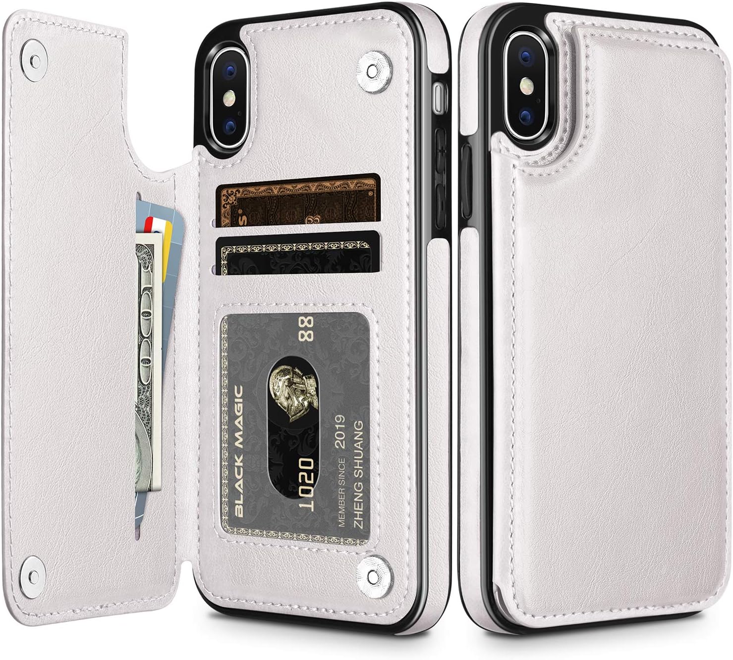 HianDier Wallet Case for iPhone Xs MAX, Slim Protective Case with Credit Card Slot Holder Flip Folio PU Leather Magnetic Closure Cover Case Compatible with iPhone Xs MAX 6.5 Inches, White