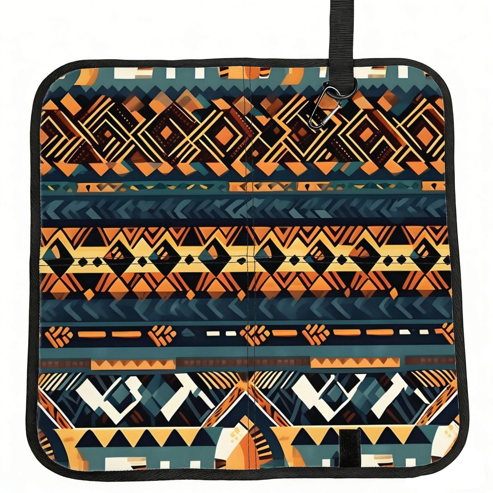 WBQLSL African Tribal Ethnic Texture Foldable Seat Cushion - Portable Stadium Pad with Carabiner for Camping Hiking Picnic Beach