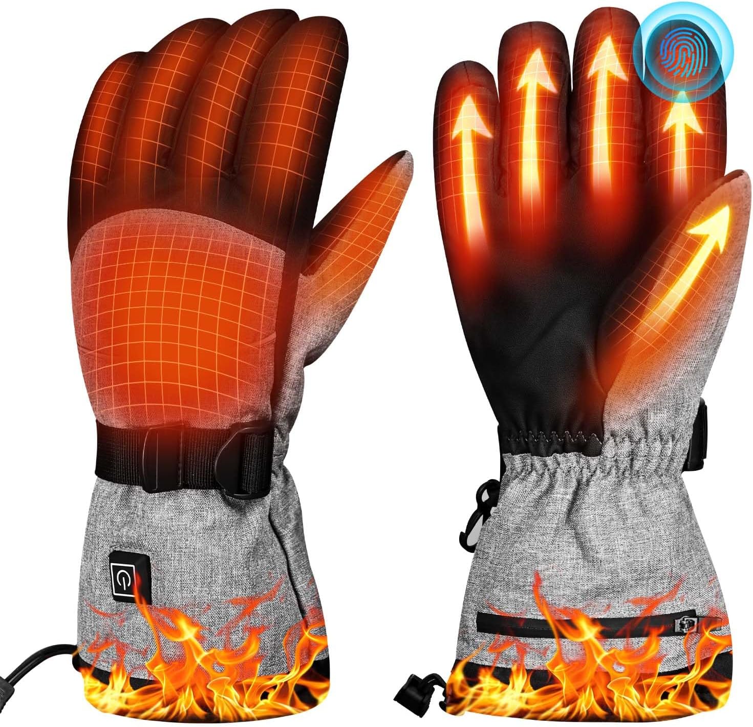 Heated Gloves, 5V 4000mAh Rechargeable Heated Gloves for Men, 3 Heating Levels, Touchscreen, Non-Slip for Skiing, Hunting, Outdoor Work