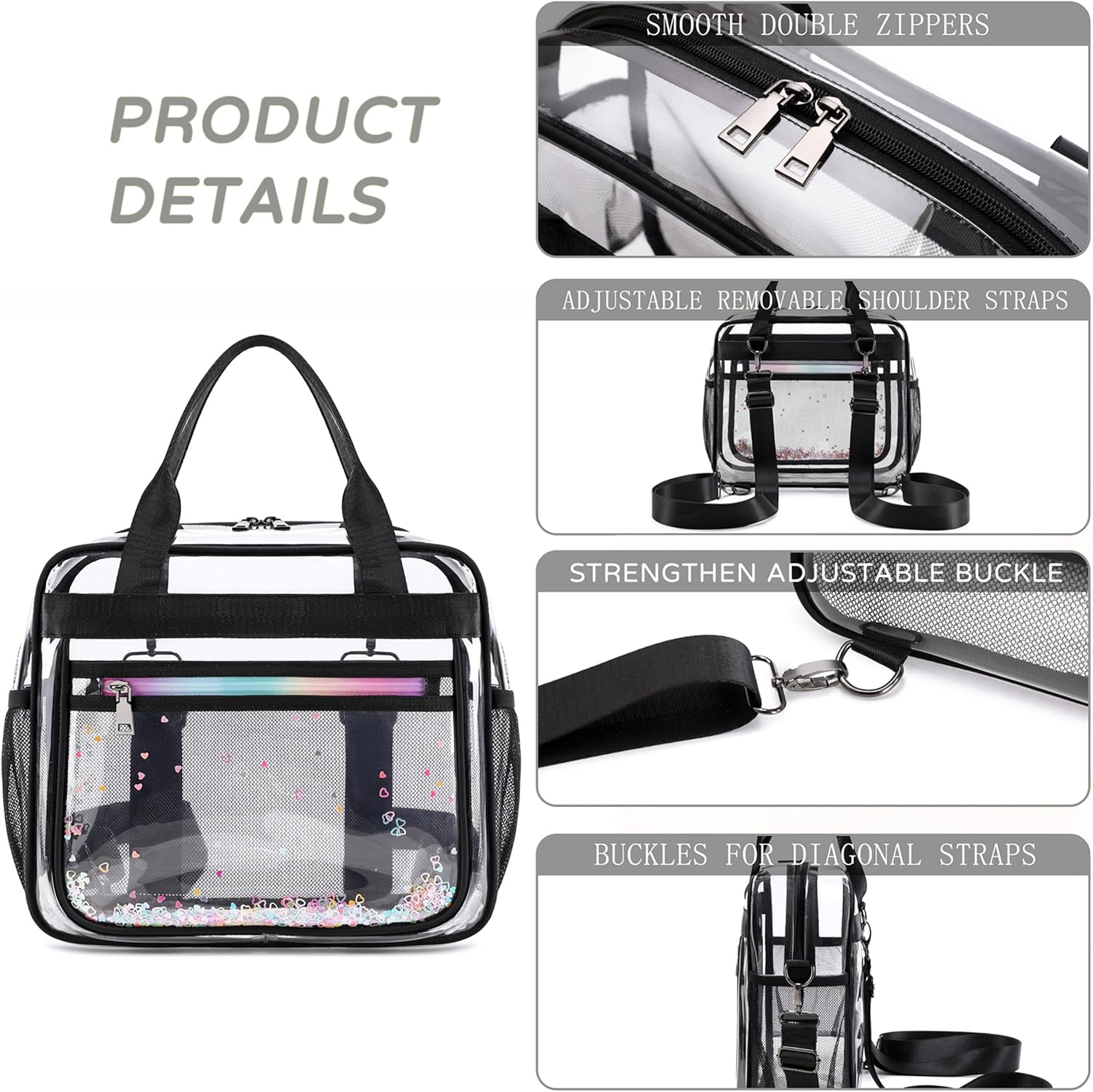 Clear Beach Bag Travel Tote Transparent Backpack for Women Girls Stadium Approved Crossbody Messenger Shoulder Handbag