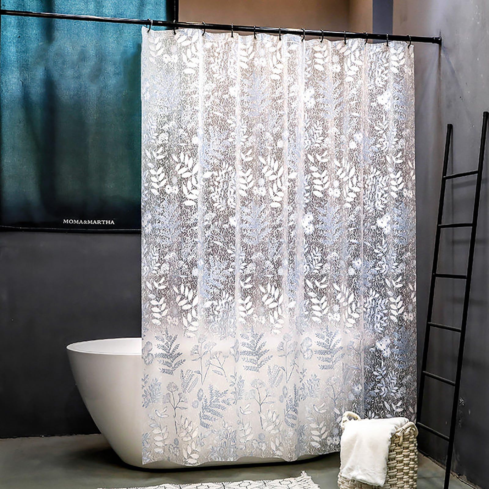 Générique Rideau de Douche EVA translucide étanche avec imprimé Floral léger, adapté pour la Salle de Bain et la Baignoire