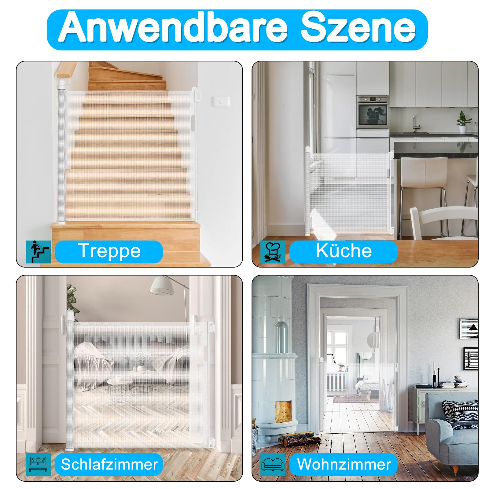Griglia di protezione per scale, estensibile per neonati e animali domestici, protezione per scale, porte, interni ed esterni (0-180 cm, altezza 87 cm, bianco)