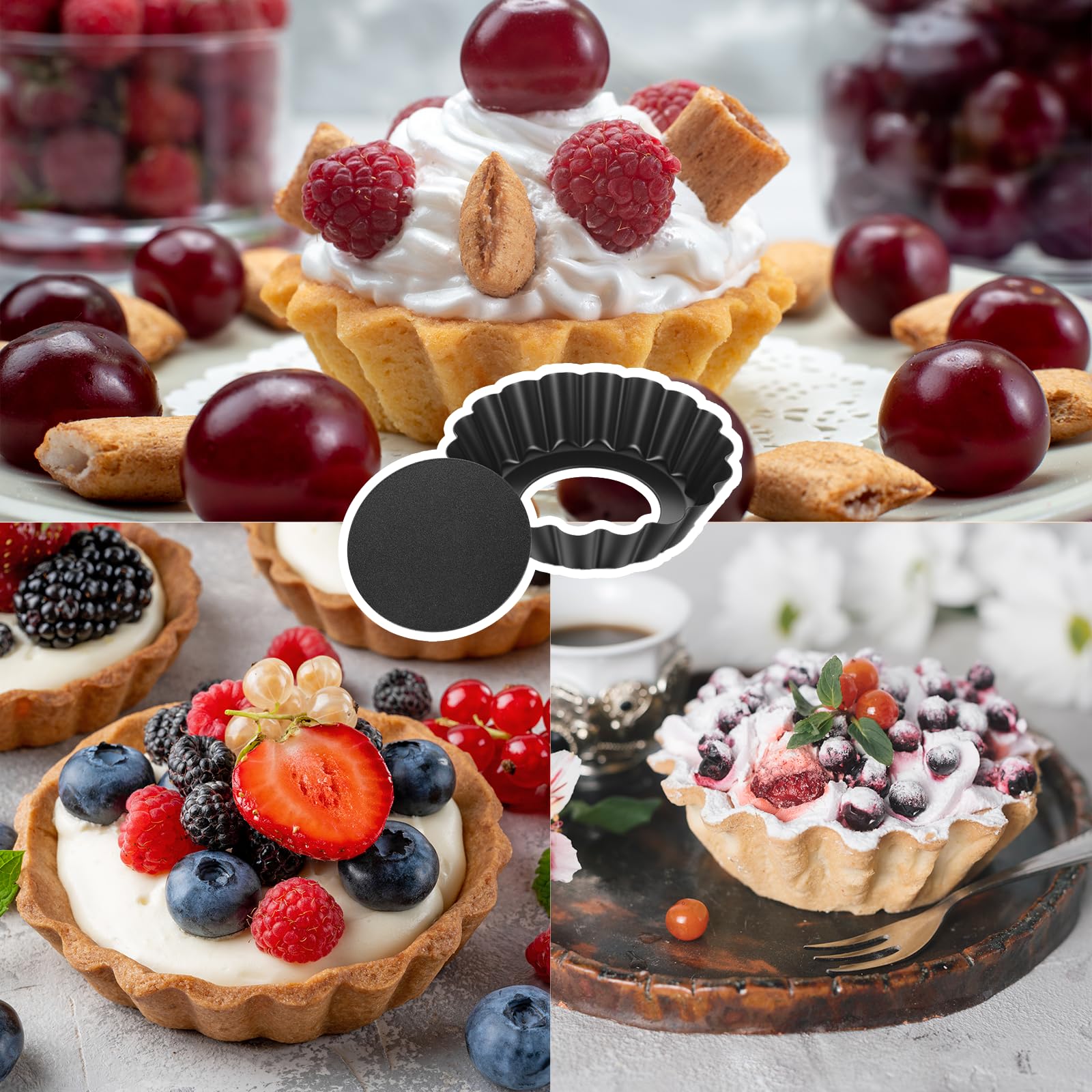 Mini-Kuchenformen mit abnehmbarem Boden, rund, antihaftbeschichtet, Quicheform, Backgeschirr, Ei, Tarte-Formen, geriffelte Seite, kleine Quichepfannen, Stahl, Mini-Kuchenformen für Kuchen, Mousse