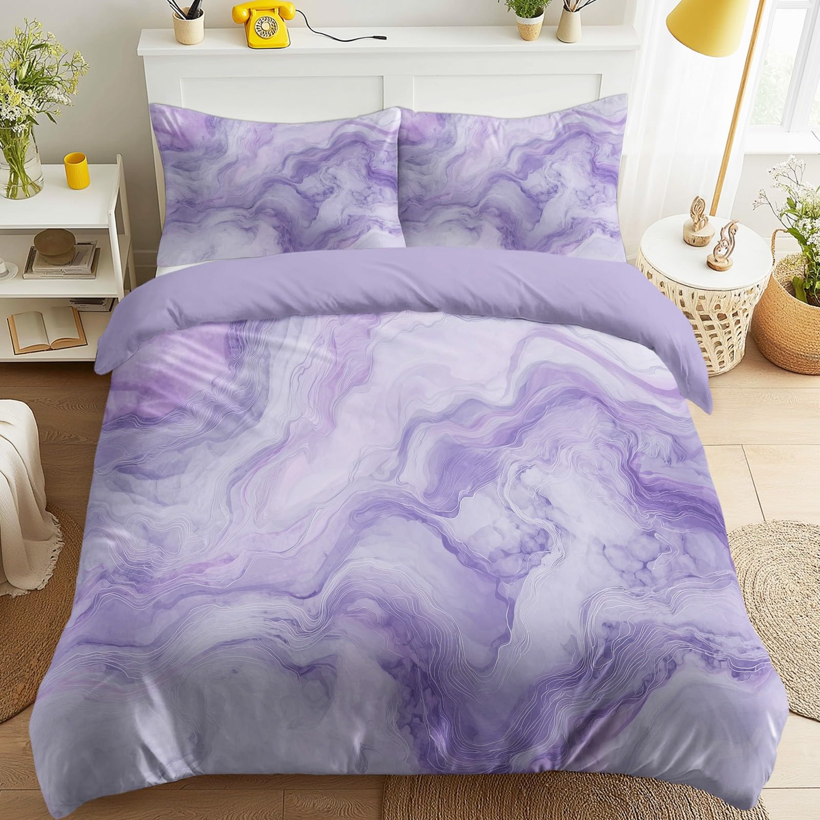 Housse de Couette 140 x 190 1 Personne Lilas avec Taie 65x65