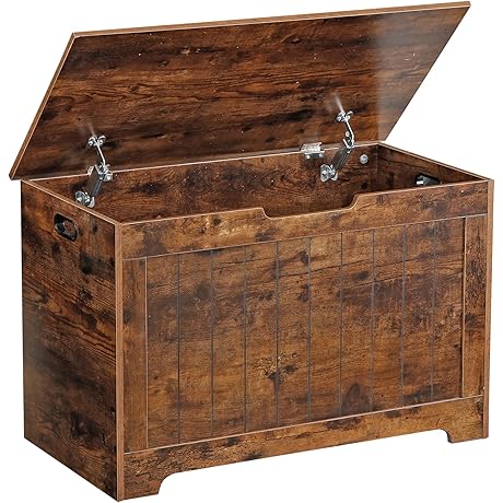 Rustic Brown Wooden Storage Chest with Flip-Top Lid