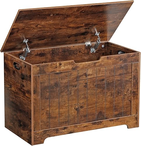 Epetlover Baúl de almacenamiento, banco de almacenamiento de madera con tapa abatible y bisagra de seguridad, baúl de almacenamiento para entrada,