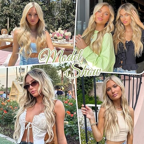 Miniatura 5 de KooKaStyle Extensiones invisibles de cabello rubio claro mezcla de color marrón claro con alambre transparente, tamaño ajustable, 4 clips de