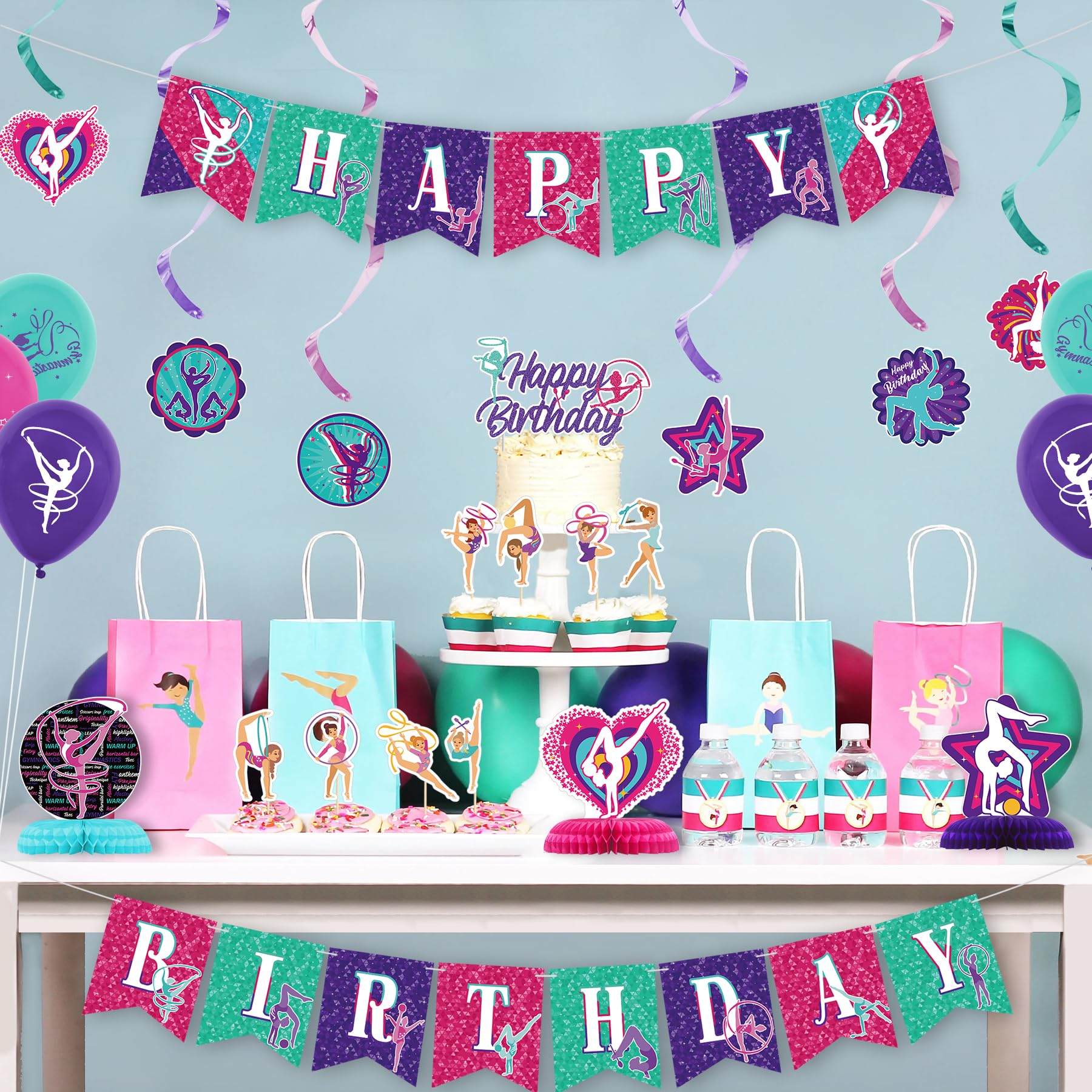 Turn-Party Deko-Set – Inkl. Banner, Kuchen-Topper, Luftballons Für Gymnastik-Geburtstag
