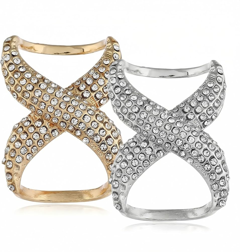 Diamond Scarf Ring 2PCS(Gold+Silver) Women Lady Girls Fashion Rhinestone Inlayed Scar