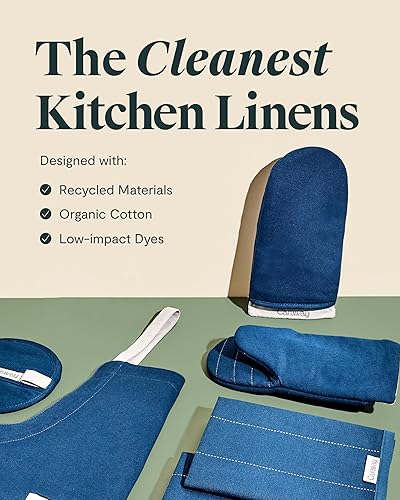 Miniatura 3 de Caraway Juego de lino Delantal, soportes para ollas, guantes de horno y paños de cocina 100% algodón orgánico Duradero, lavable a máquina