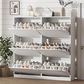 Xixini white shoe storage cabinet with six flip drawers