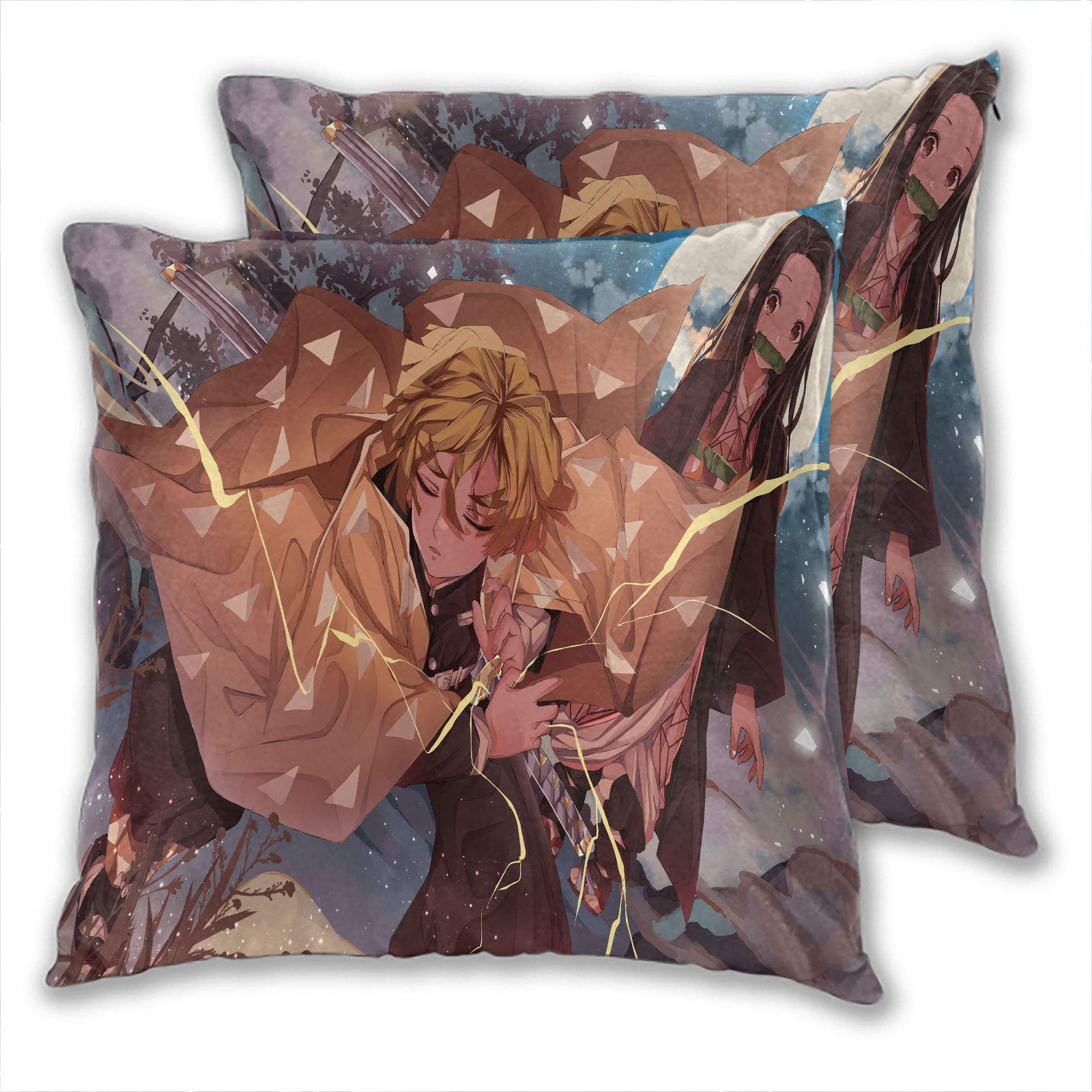 anzonto Kids Throw Pillow Covers Anime Demon Slayer Kamado Nezuko Agatsuma Zenitsu Home Decor Car Living Room 20x20inch(50x50cm) Set of 2