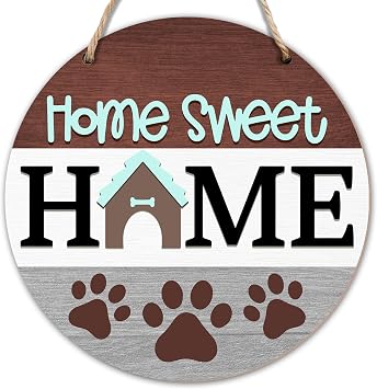 Home Sweet Home Wooden Hanging Sign, Welcome Sign Front Door Decor, Farmhouse Wall Sign For Dog Lover Dog Mom Dog Owner, Rustic Welcome Sign Decor For Farmhouse Home Porch Garden Yard -15