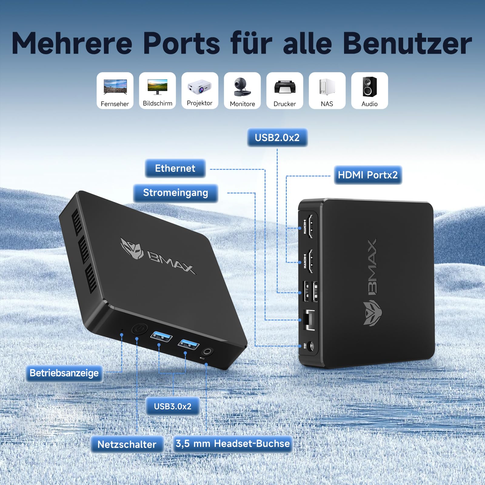 BMAX Mini PC B1 8 GB DDR4 128 GB eMMC, W-11 Pro Gemini Lake N4000 | Bis zu 2,6 GHz, Desktop PC Mini Computer UHD Doppelbild-Display Unterstützt HDMI 4K,2,4 G/5 G WLAN, Bluetooth 5.0