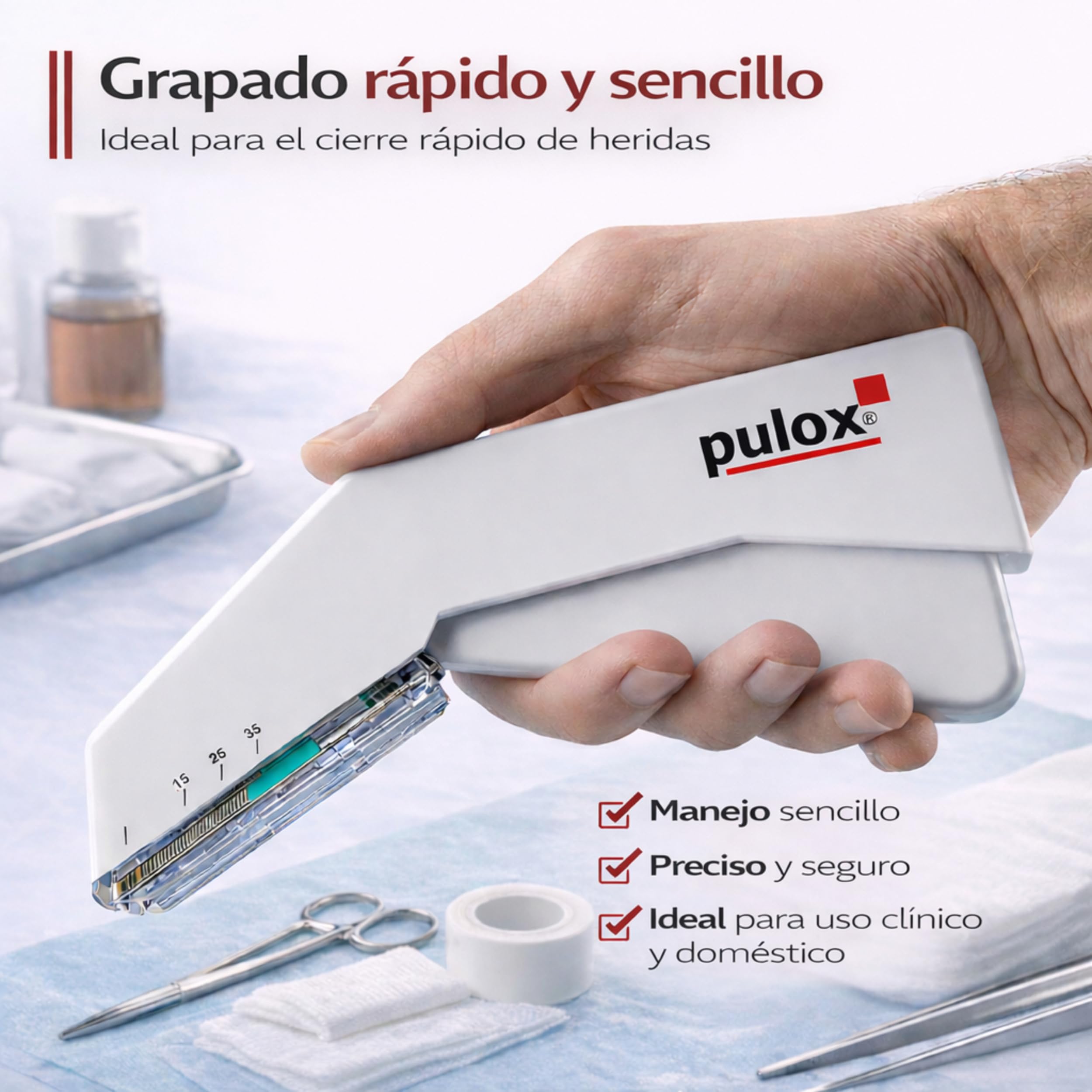 10x Pulox Grapadora cutánea desechable estéril, 35 grapas - Máquina de coser cutánea de piel