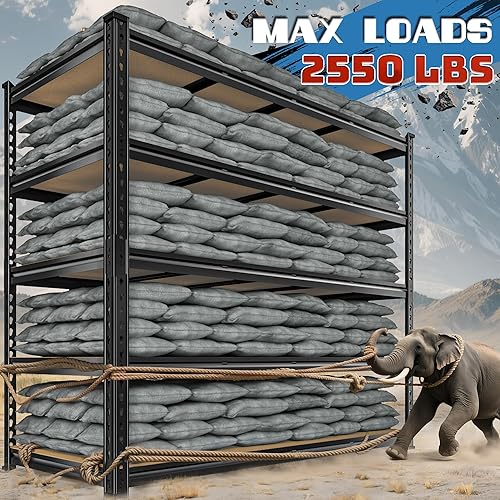 Miniatura 3 de Estantes de almacenamiento de 55 pulgadas de ancho, estantería de garaje resistente de 2550 libras, estantería resistente de 5 niveles, estantería