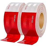 Vista 1 de LEORAY Cinta reflectante DOT-C2, cintas reflectantes DOT de 2 pulgadas x 200 pies, impermeable, cinta reflectante adhesiva roja y blanca