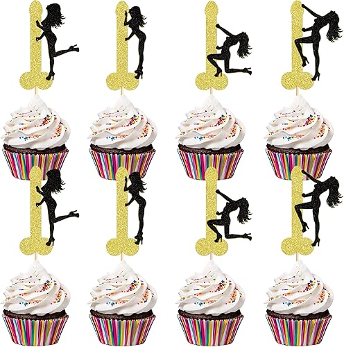 Ercadio Paquete de 24 adornos para cupcakes de chica bailarina, poste negro, para despedida de soltera, cupcakes, poste, bailarina, para despedida