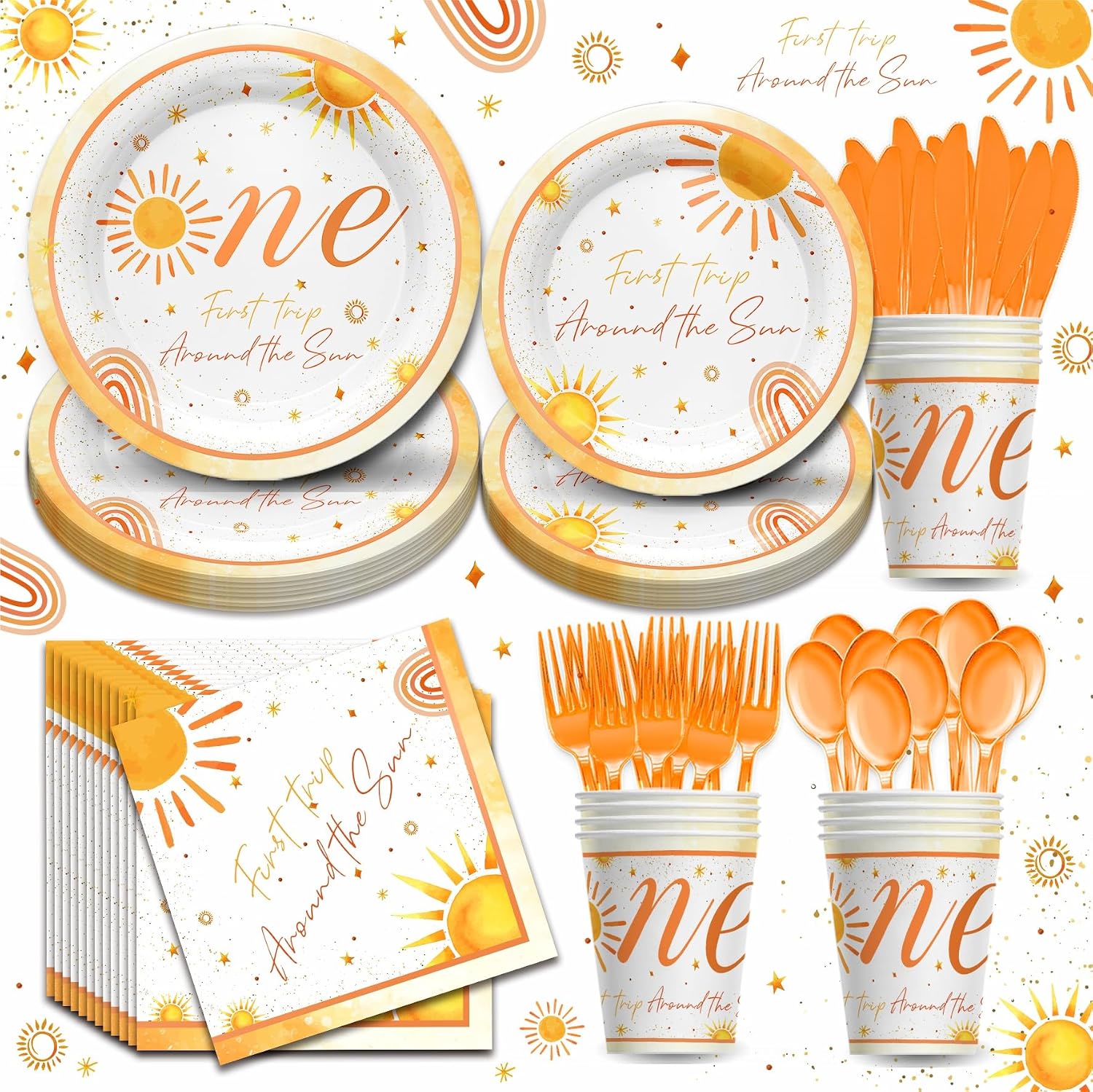 First Trip Around the Sun Tableware, 1st Birthday Party Supplies