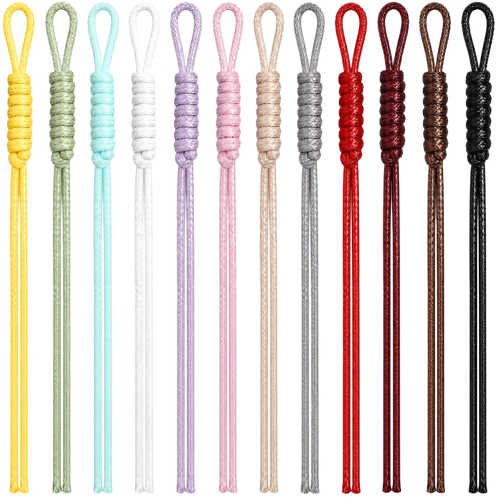 PAGOW 12 Pcs Colorful Paracord Ropes, Paracord Keychain Kit Accessories, Braided Rope Bag Charm Keychain Cord Replacement for Purse DIY Crafts Decoration - 12 Colors