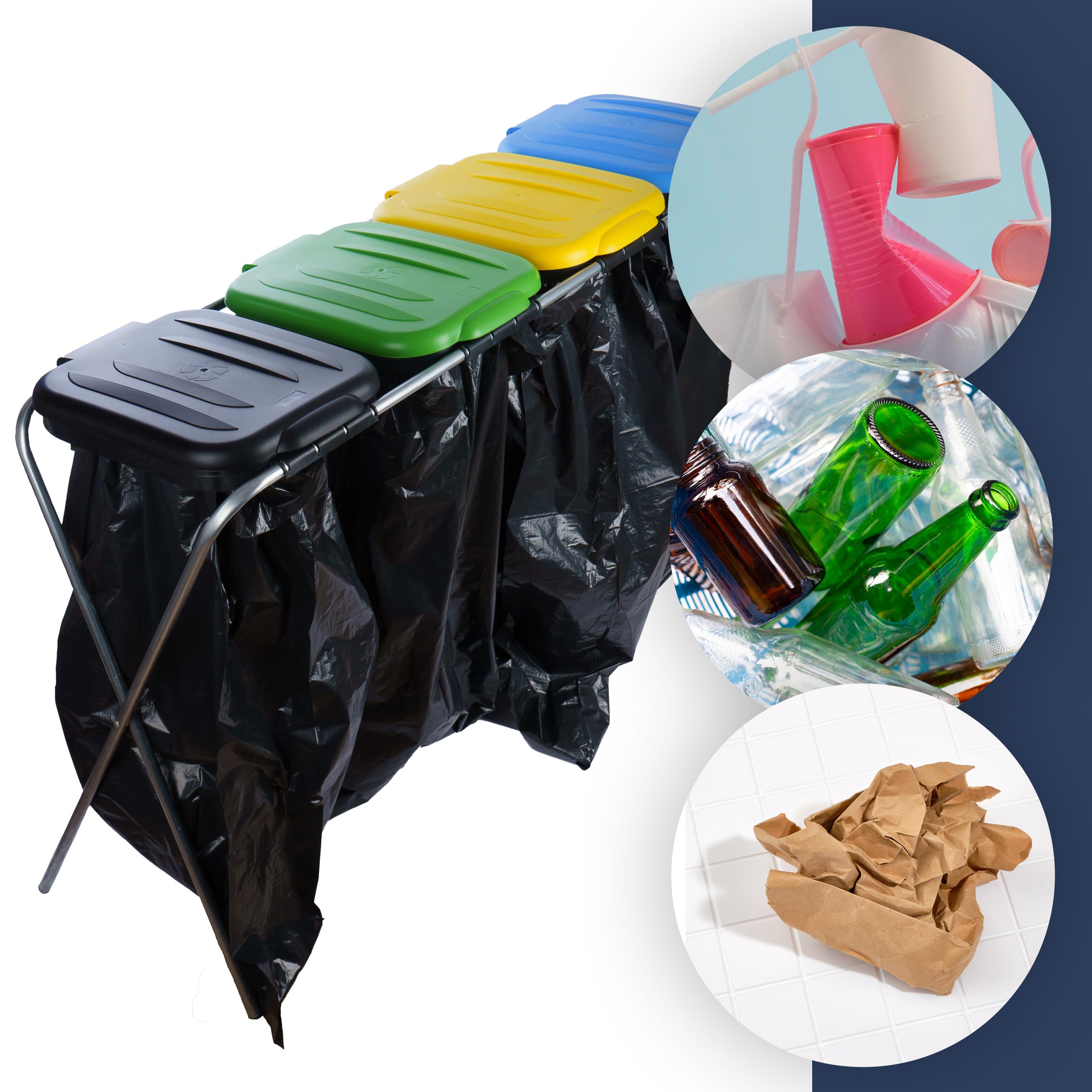 Müllsackständer 128x36x78cm, 4 Ständer + 40 Müllbeutel 120L