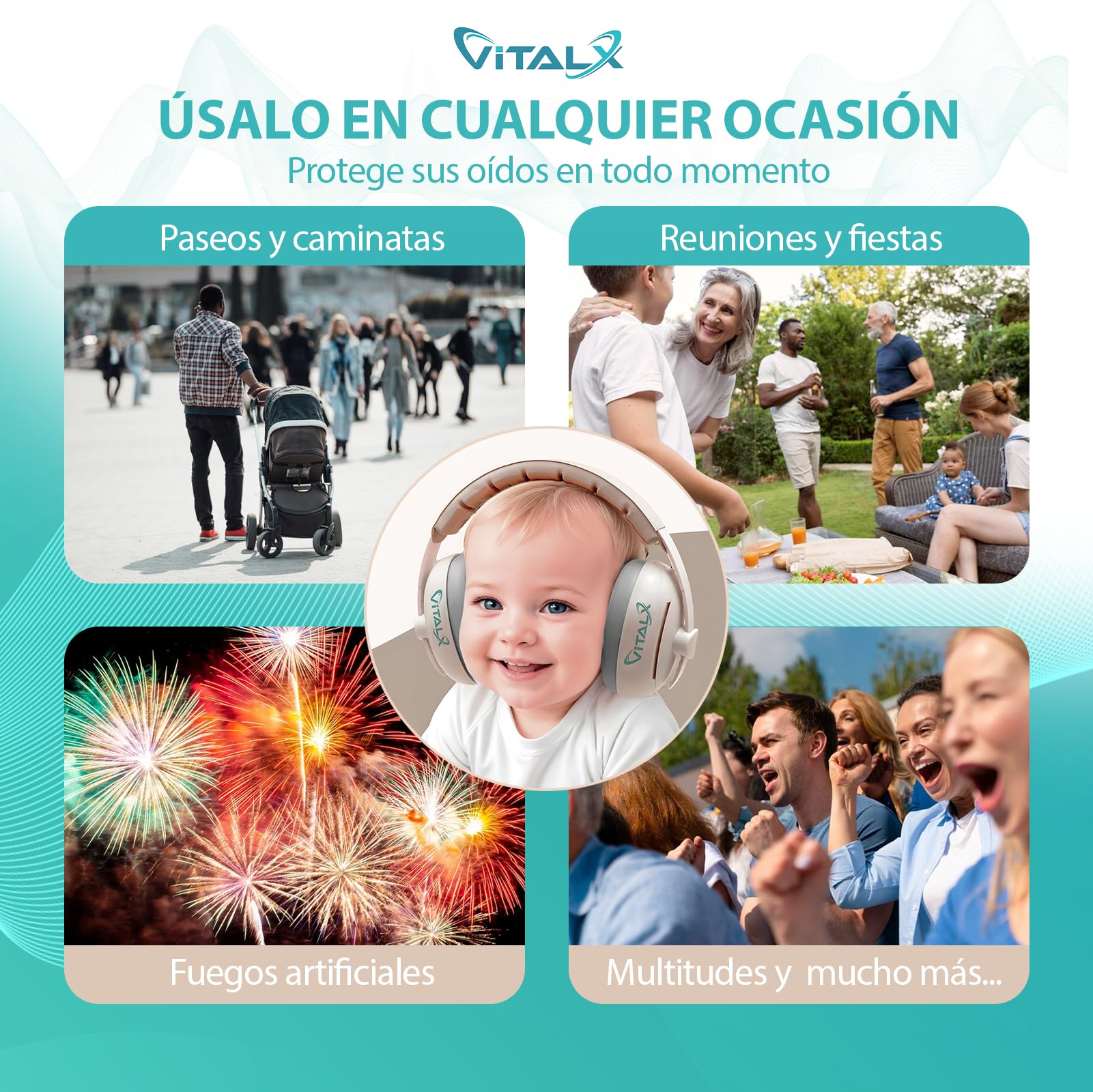 SUPER PACK de Cascos Bebe Antiruido 3 en 1 | Cascos Antiruido Bebe y Cascos Antiruido Niños | De 0 a 48 Meses | Accesorios Bebe | Cascos ruido niños | cascos para bebes antiruido | Beige. — view 6