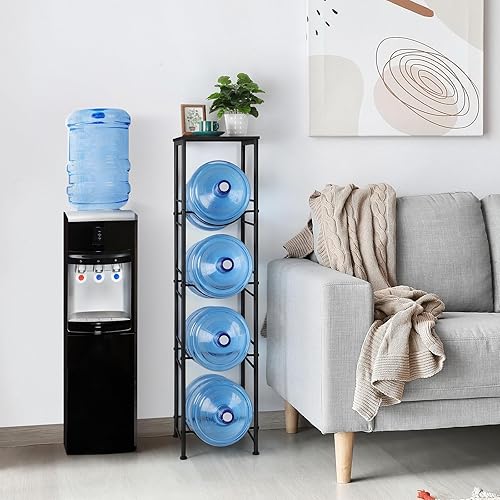 Miniatura 4 de ETELI Soporte para jarra de agua de 5 galones, soporte para botellas de agua de 4 niveles con estante de almacenamiento, soporte para dispensador de