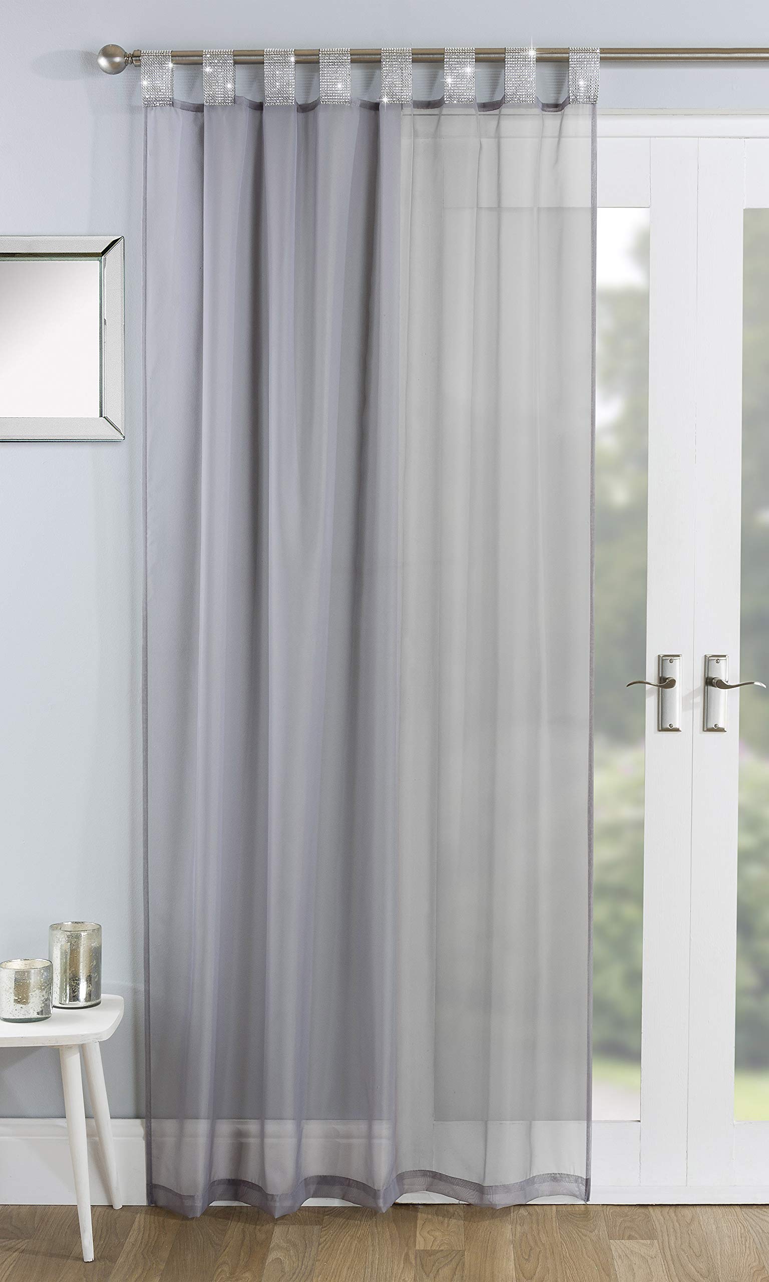 Tyrone Textiles Ltd Vegas Grey Glitzy Tab Top Voile Panel (Drop - 72" (183cm))