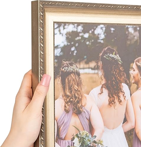 ArtToFrames 11 x 14 pulgadas, marco de fotos de madera con detalles metálicos, color plateado envejecido, WOMD5027-11x14