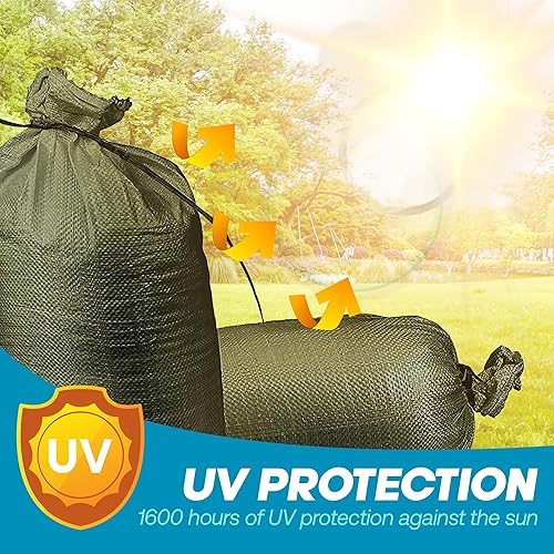 Miniatura 3 de Bolsas de arena vacías de color verde militar con lazos (paquete de 100) de 14 x 26 pulgadas, bolsas de arena de polipropileno tejido, bolsas de