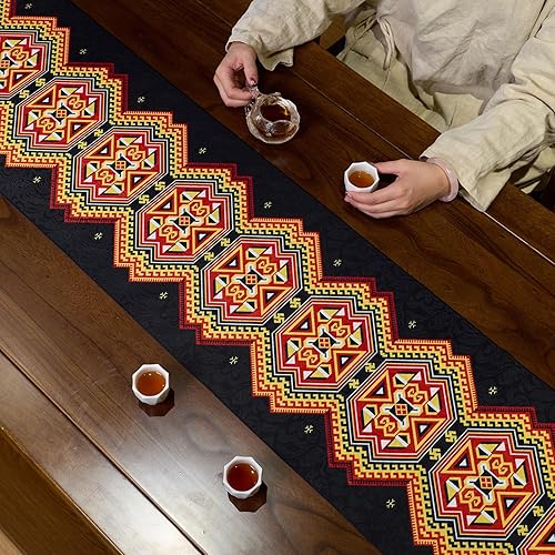 Miniatura 3 de Camino de mesa bohemio de 118 pulgadas extra largo para Acción de Gracias, Navidad, decoración del hogar, camino de mesa de granja, color negro,