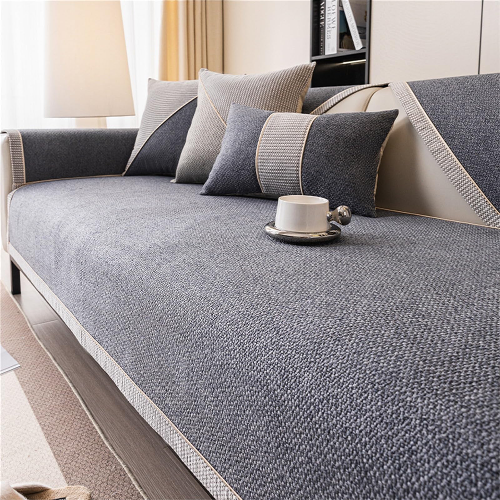 YHXAIQ Universal Non-Slip Sofa Cushion, Washable Woven Sofa Slipcovers, Silicone Non-Slip Bottom Couch Covers, Cotton and Linen Universal Sofa Cover(Grey,70 x 120cm)