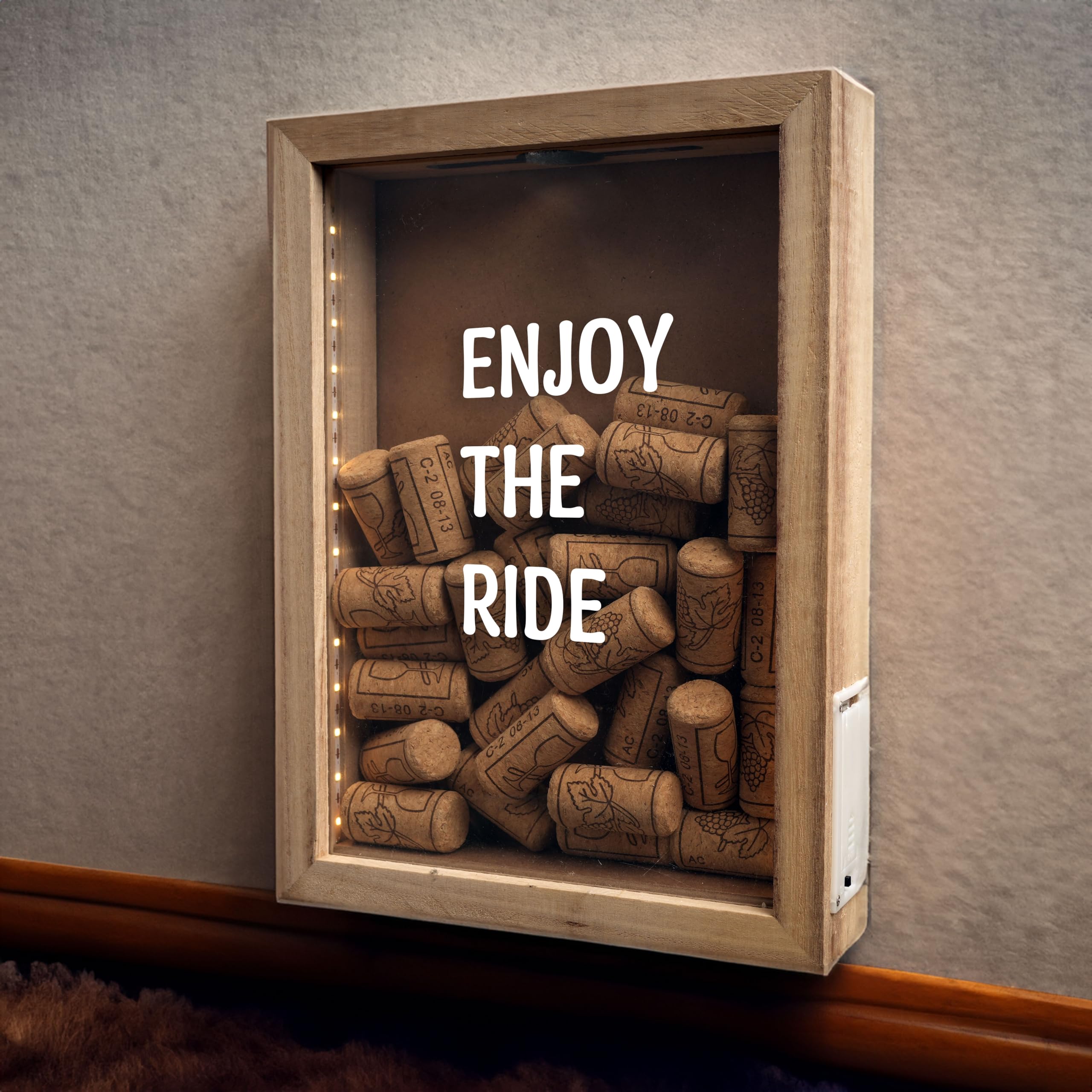hvfun Scatola portaombrelli rustica in legno naturale non verniciata con luci, vetrina illuminata a LED per tappi per vino, cartoline ed espositori creativi, presentazioni artistiche