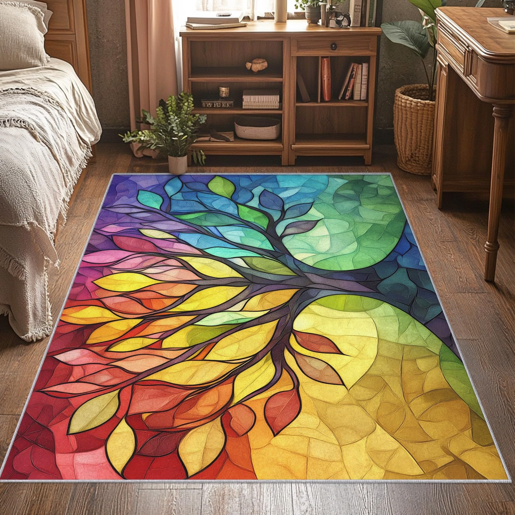 Générique Tapis Arbre Abstrait 60x90, Lavable Poils Ras