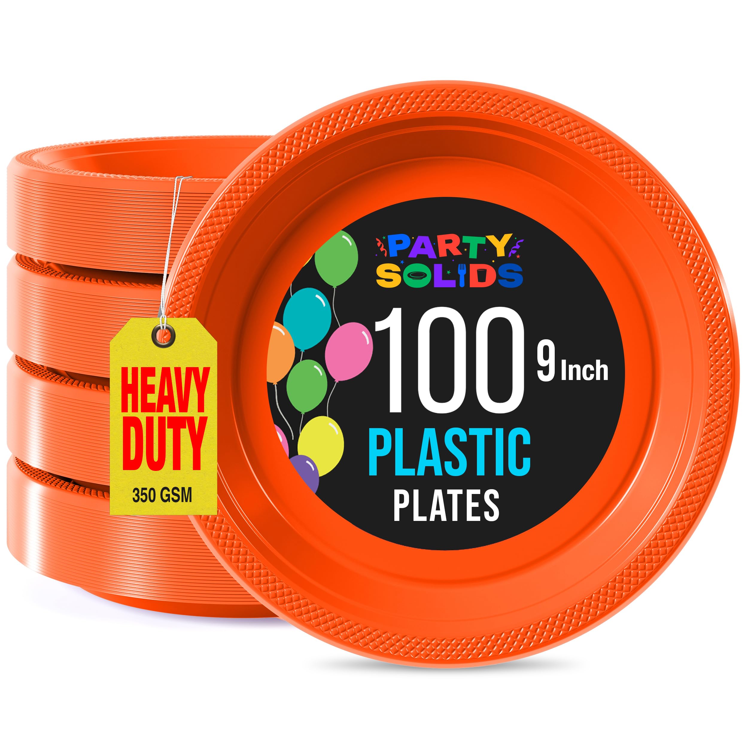 Party Solids Orange Plastic Plates For Party 9" Orange Disposable Plates Heavy Duty 100 Pcs Plastic Dinnerware Sets Heavy Duty 350 GSM Disposable