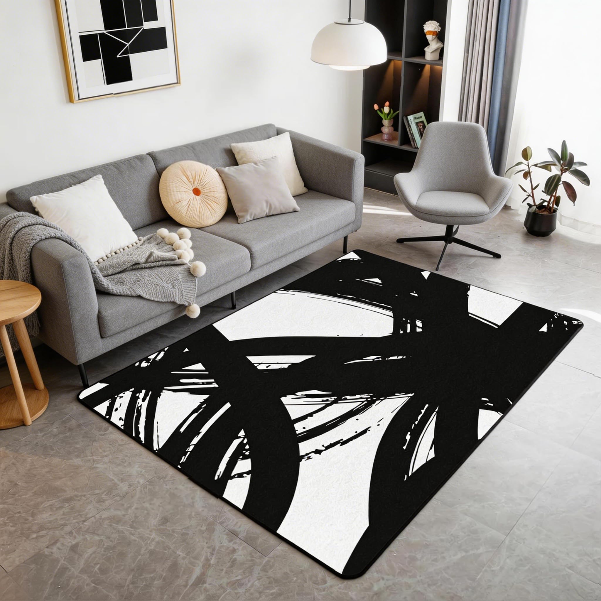 Black and White Area Rug Area Rug 3x5 Modern Stripe Decorative Carpet Set for Kids Teens Adults Neutral Art Living Room Rugs Abstarct Art Indoor Floor