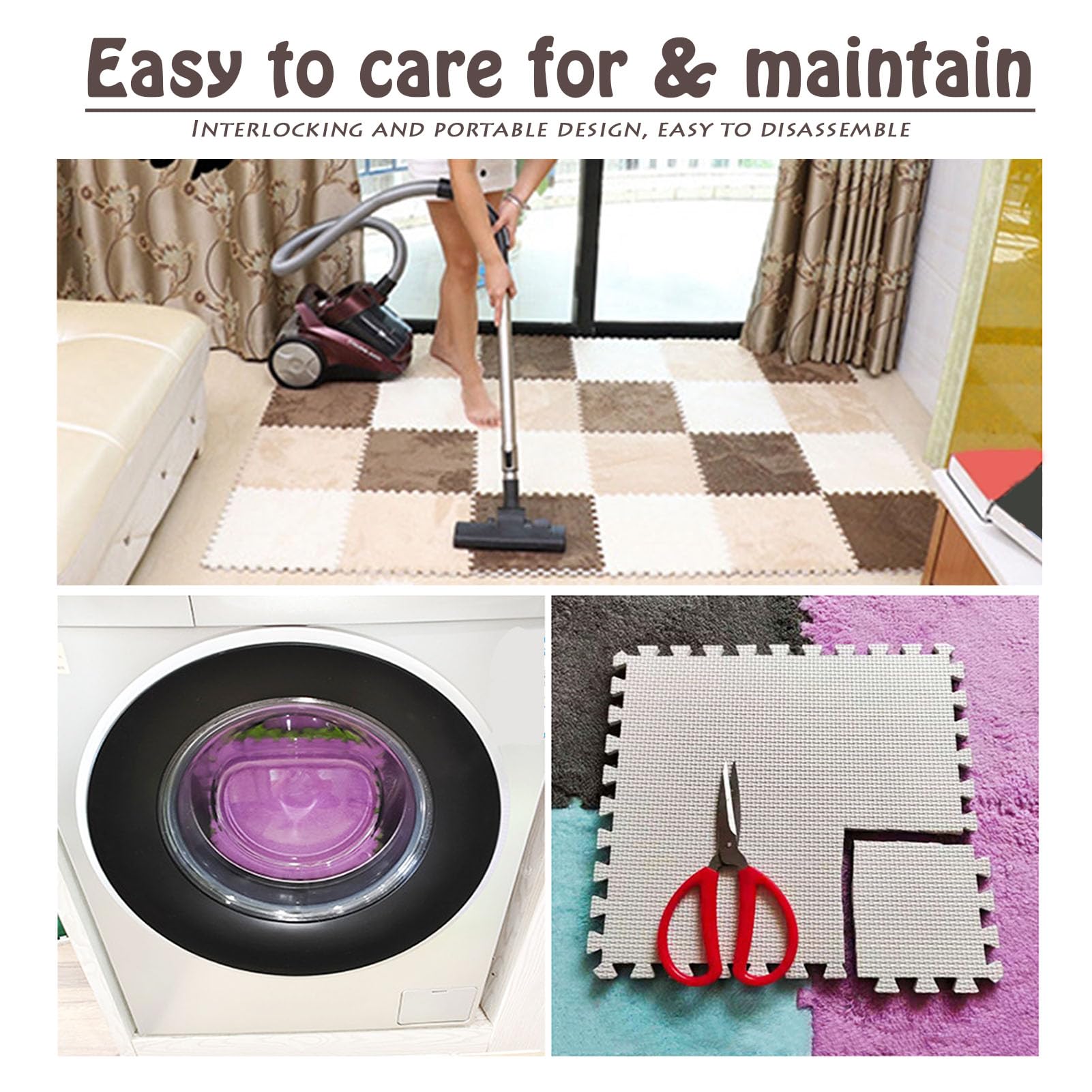 4 Szt. Miękkie Puszyste Płytki Dywanowe, Blokująca Mata Do Zabawy, Pluszowe Puzzle Piankowa Mata Podłogowa Do Salonu, Sypialni, 12x12 Cali(Size:0.23 Inch,Color:Khaki)