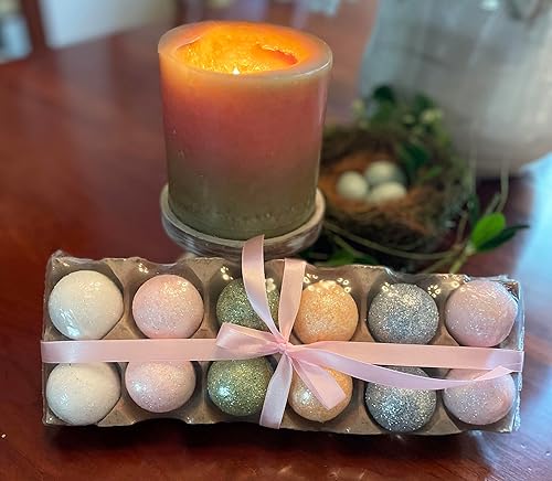 Miniatura 2 de TenWaterloo 12 huevos de Pascua artificiales con purpurina, huevos de Pascua de 2 pulgadas, azul, verde, naranja, blanco y rosa, relleno de jarrón y