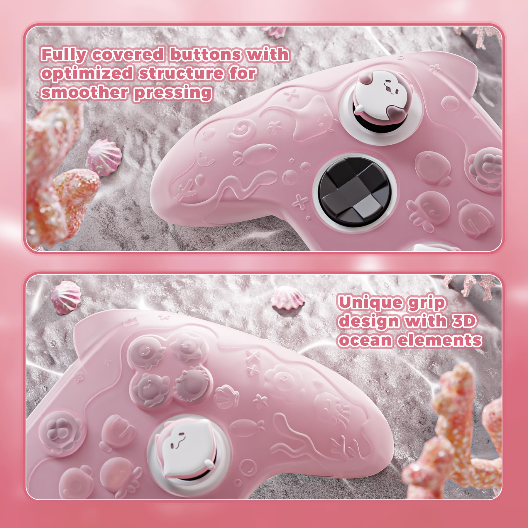 PlayVital Cover Controller per Xbox Series X/S Joystick Custodia Silicone Case Grip Antiscivolo & Copri Levette Analogiche & Adesivi, Accessori Protettivi Carini, Semi-trasparente Rosa Pesca