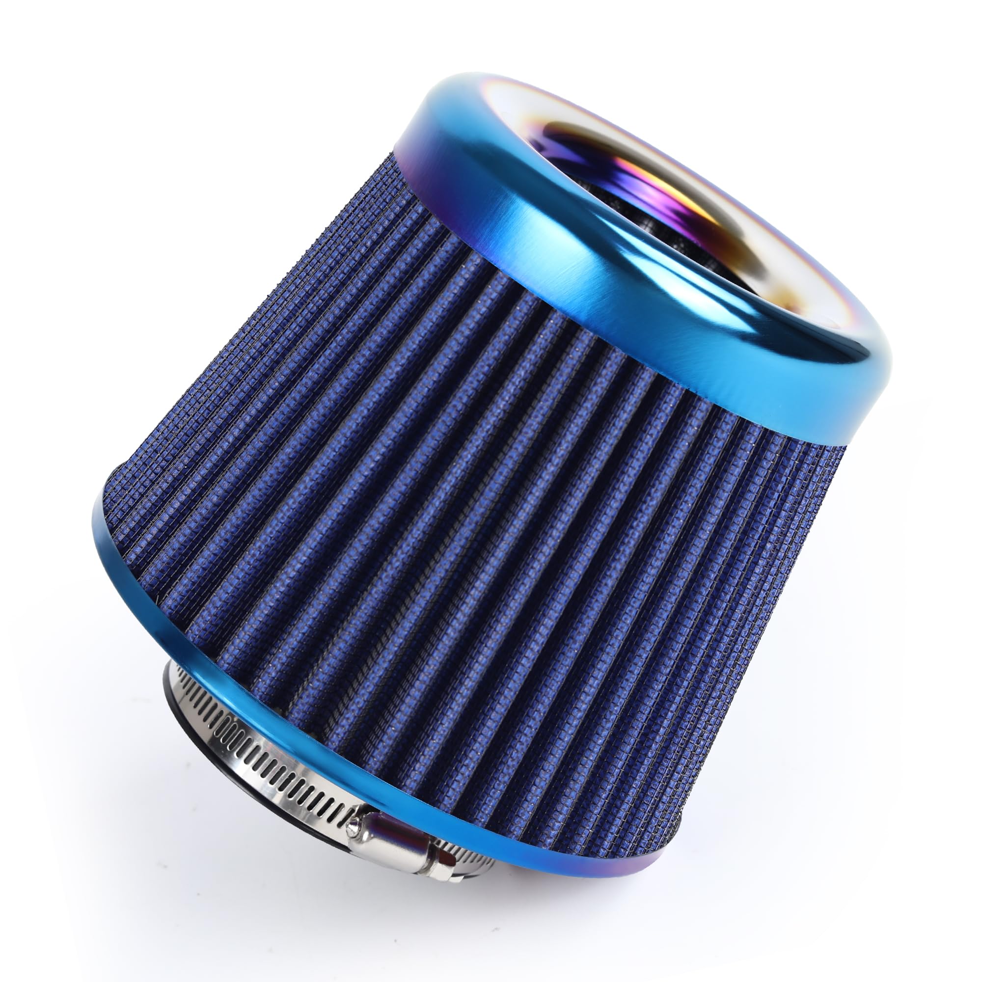 Photo 1 of TIEVISHO Universal Cold Air Intake Filter Clamp-On Replacement Air Filter Flange Diameter 3 inches/76mm High Performance Washable Filter Blue