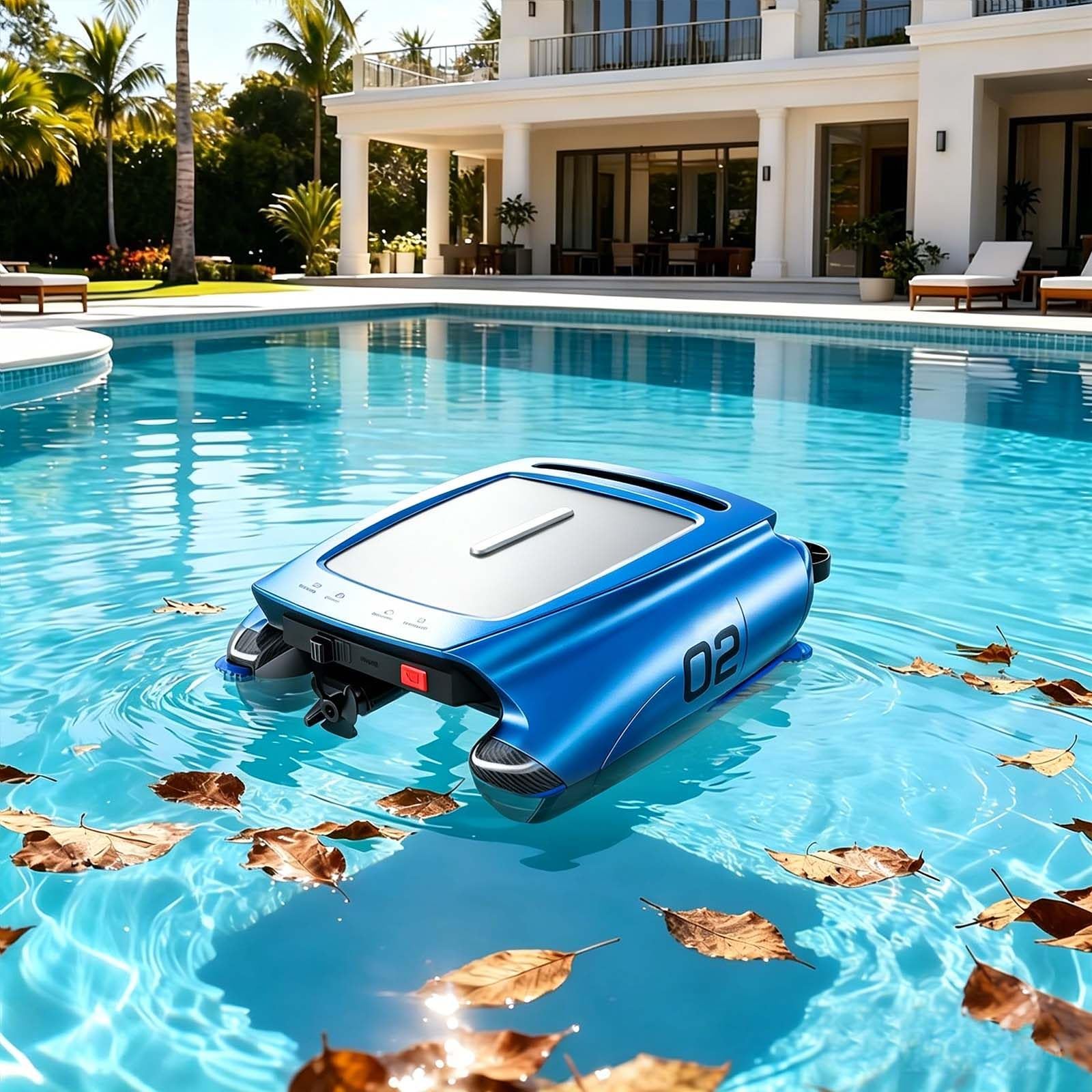 QFGain Cordless Solar Robotic Pool Skimmer – Automatic Cleaner Blue