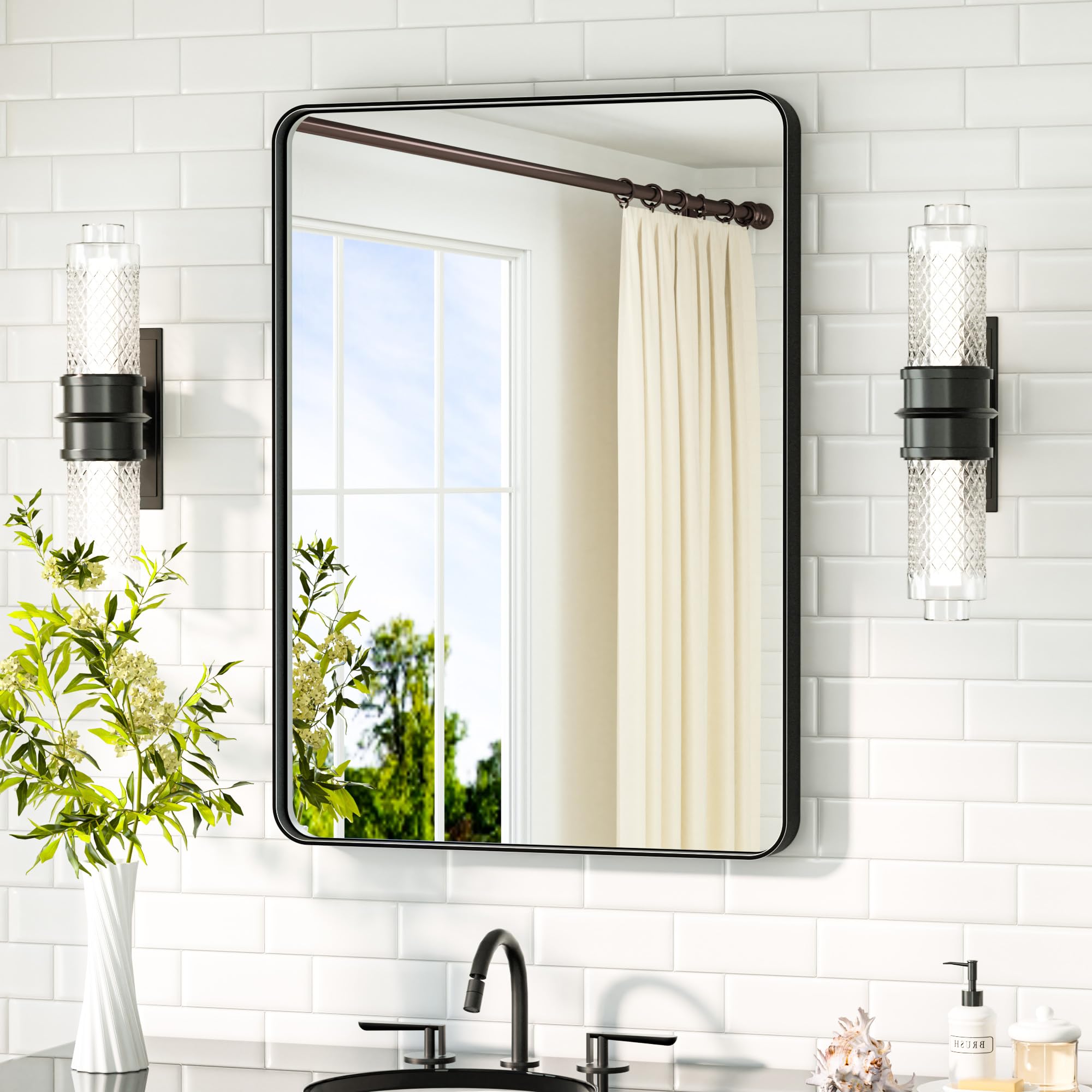 TETOTE Black Bathroom Mirror 22 x 30 Matte Black Metal Framed Vanity Mirror, Tempered Glass, Wall Mounted for Bathroom, Entryway, Bedroom, Living Room(Horizontal/Vertical)